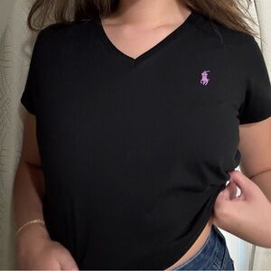 Ralph Lauren Black Fitted Short Sleeve T-Shirt with Purple Logo